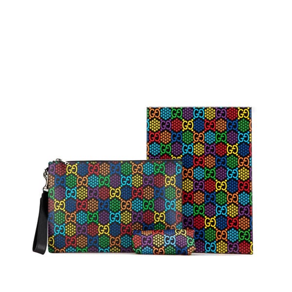 Pre-owned Gucci GG Supreme Psychedelic Zip Clutch Black