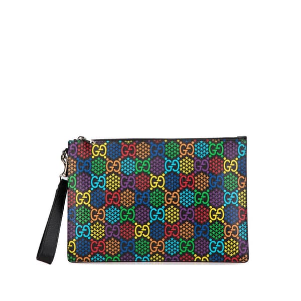 Pre-owned Gucci GG Supreme Psychedelic Zip Clutch Black