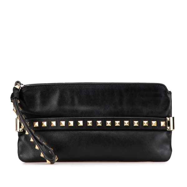 Pre-owned Valentino Leather Rockstud Wristlet Clutch Black