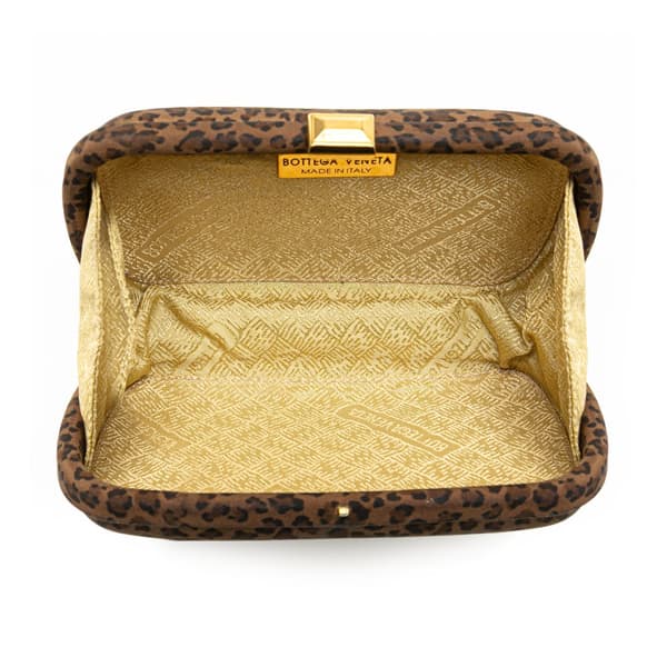 Pre-owned Bottega Veneta Nylon Leopard Print Box Clutch Brown