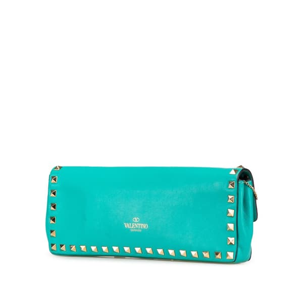 Pre-owned Valentino Nappa Rockstud Bangle Clutch Blue