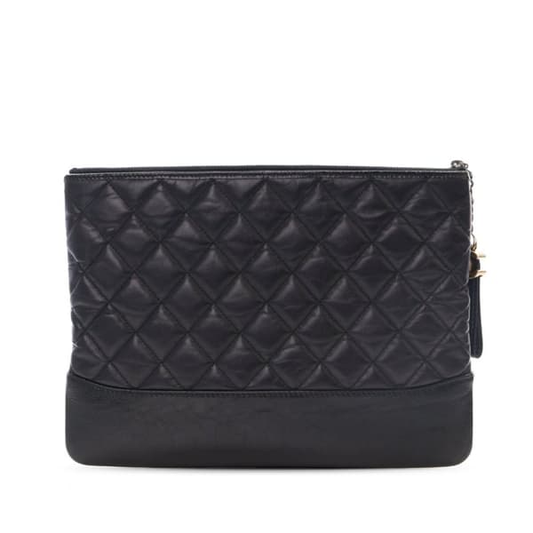 Pre-owned Chanel Medium Aged Calfskin Gabrielle O Case Clutch Black