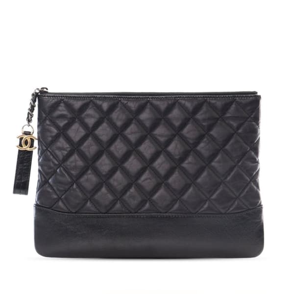 Pre-owned Chanel Medium Aged Calfskin Gabrielle O Case Clutch Black
