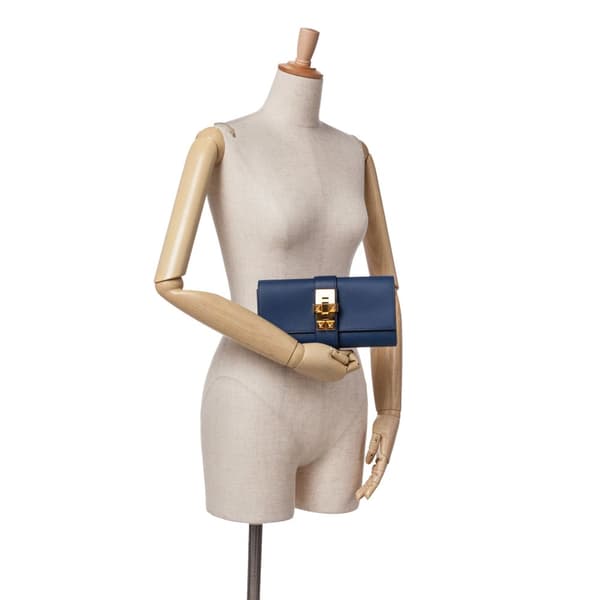 Pre-owned Hermès Chevre Mysore Medor Clutch 23 Blue