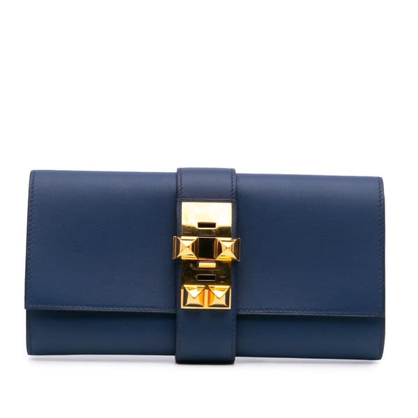 Pre-owned Hermès Chevre Mysore Medor Clutch 23 Blue