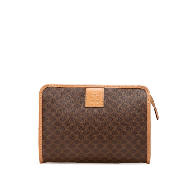 Pre-owned Celine Macadam Coated Canvas Clutch Brown