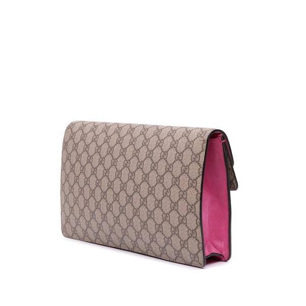 Pre-owned Gucci GG Supreme Dionysus Clutch Brown