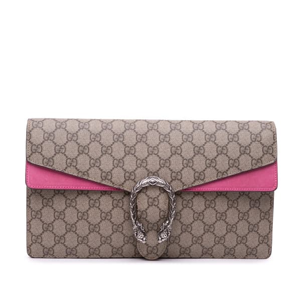 Pre-owned Gucci GG Supreme Dionysus Clutch Brown