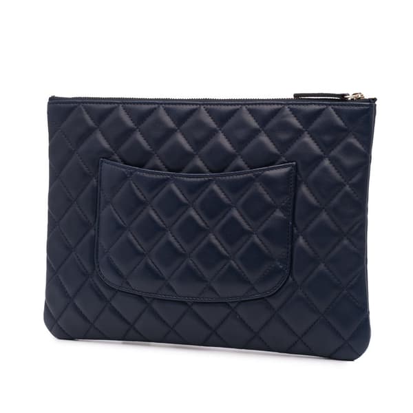 Pre-owned Chanel Medium Quilted Lambskin O Case Clutch Blue