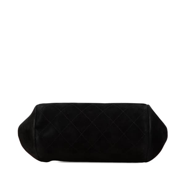 Pre-owned Chanel CC Quilted Suede Kiss Lock Clutch Black