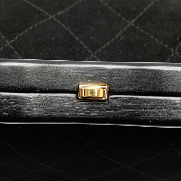 Pre-owned Chanel CC Quilted Suede Kiss Lock Clutch Black