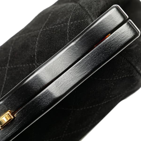 Pre-owned Chanel CC Quilted Suede Kiss Lock Clutch Black
