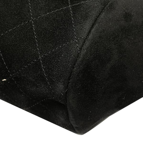 Pre-owned Chanel CC Quilted Suede Kiss Lock Clutch Black