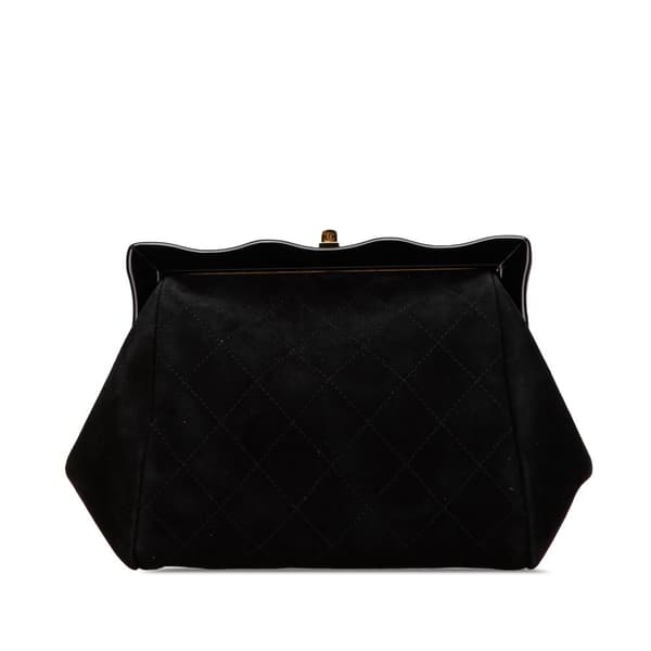 Pre-owned Chanel CC Quilted Suede Kiss Lock Clutch Black
