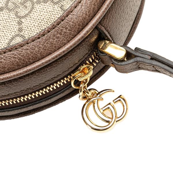 Pre-owned Gucci GG Supreme Ophidia Round Clutch Brown