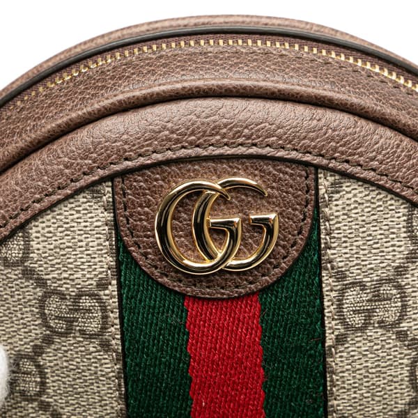 Pre-owned Gucci GG Supreme Ophidia Round Clutch Brown
