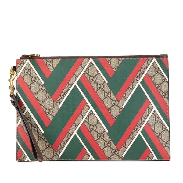 Pre-owned Gucci GG Supreme Chevron Clutch Brown