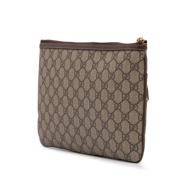 Pre-owned Gucci Large GG Supreme Ophidia Web Clutch Brown