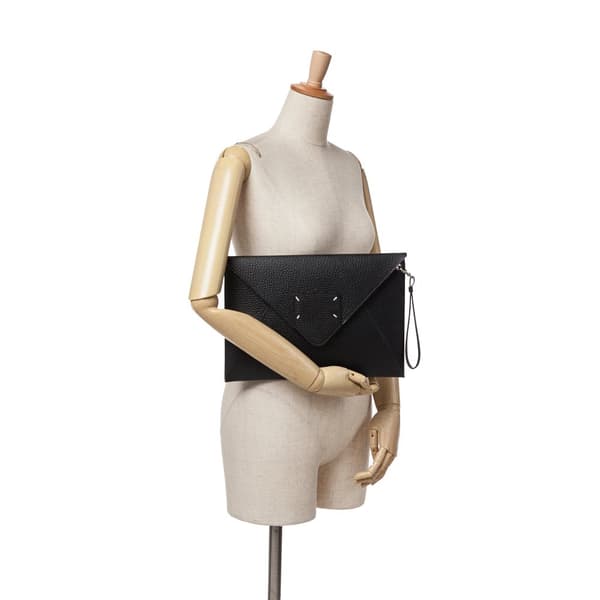 Pre-owned Maison Margiela Leather MM11 Envelope Clutch Black