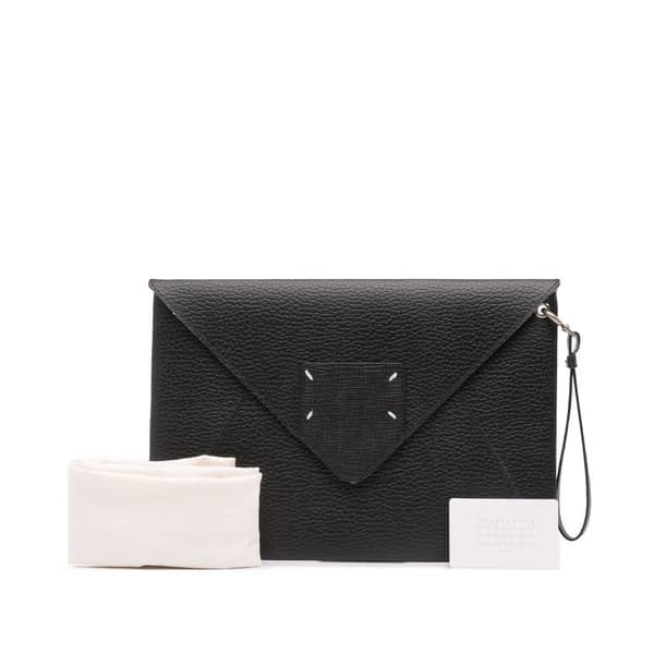 Pre-owned Maison Margiela Leather MM11 Envelope Clutch Black