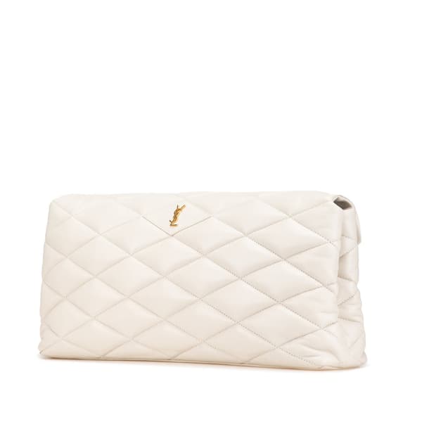 Pre-owned Saint Laurent Large Quilted Lambskin Sade Clutch White