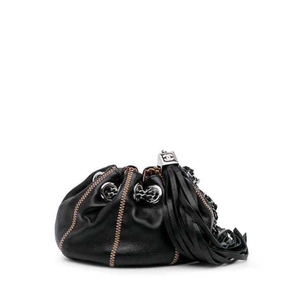 Pre-owned Chanel Mini Lambskin and Satin Reversible Sac Cordon Black