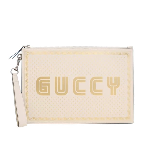 Pre-owned Gucci Leather Guccy Sega Clutch White