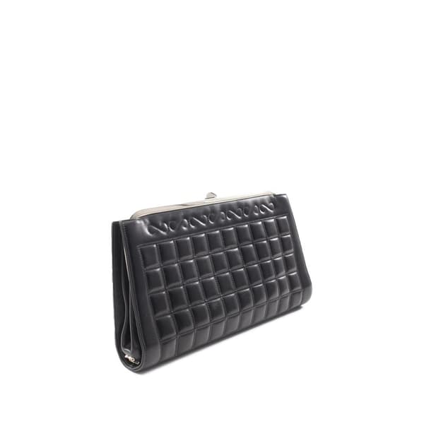 Pre-owned Chanel CC Choco Bar Quilted Lambskin Crystal Frame Clutch Black
