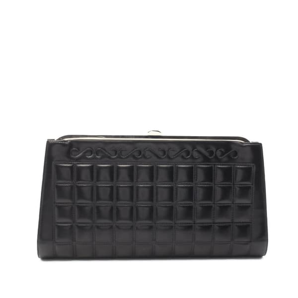 Pre-owned Chanel CC Choco Bar Quilted Lambskin Crystal Frame Clutch Black