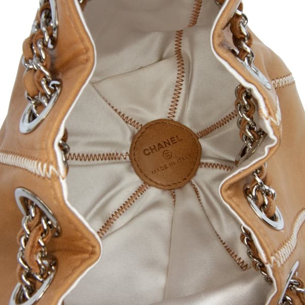 Pre-owned Chanel Mini Lambskin and Satin Reversible Sac Cordon Brown