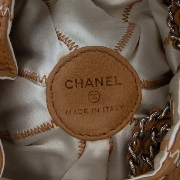 Pre-owned Chanel Mini Lambskin and Satin Reversible Sac Cordon Brown