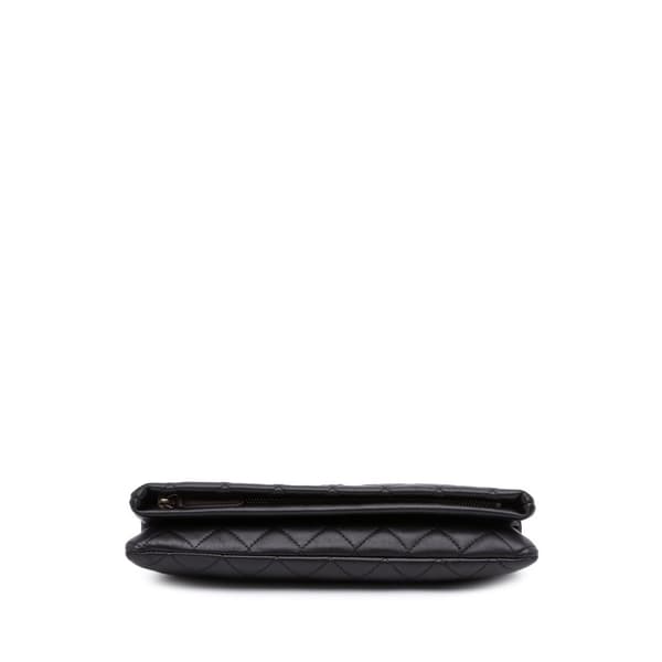Pre-owned Chanel CC Quilted Lambskin Foldover Clutch Black