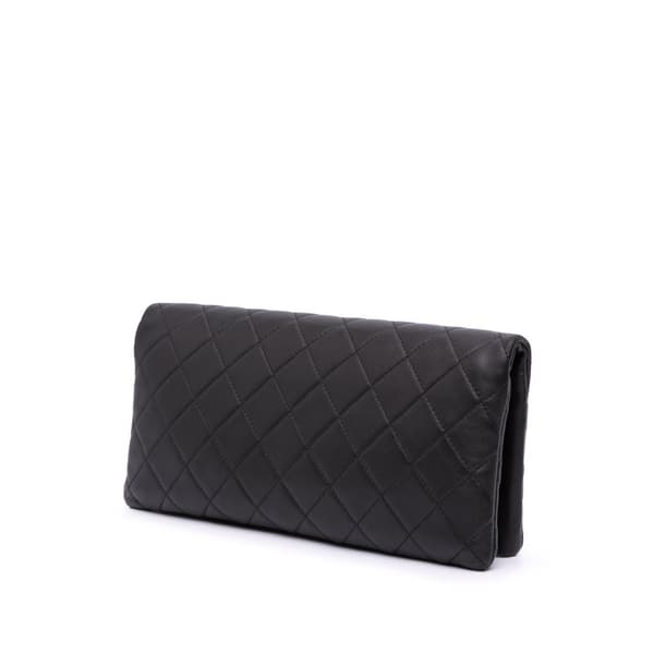 Pre-owned Chanel CC Quilted Lambskin Foldover Clutch Black