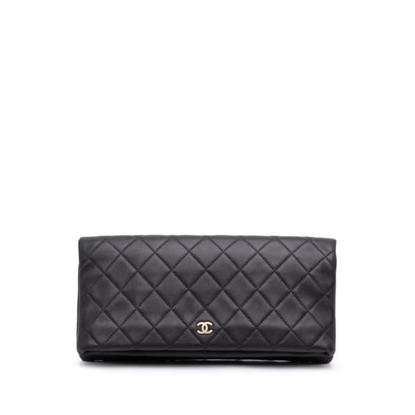 Pre-owned Chanel CC Quilted Lambskin Foldover Clutch Black