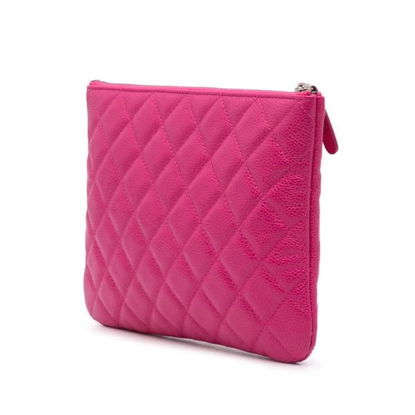 Pre-owned Chanel Small Quilted Caviar O Case Clutch Pink
