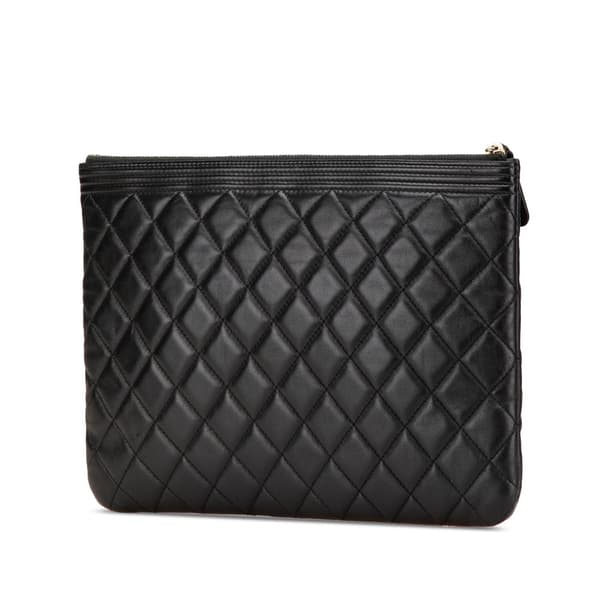Pre-owned Chanel Medium Quilted Caviar Boy O Case Clutch Black