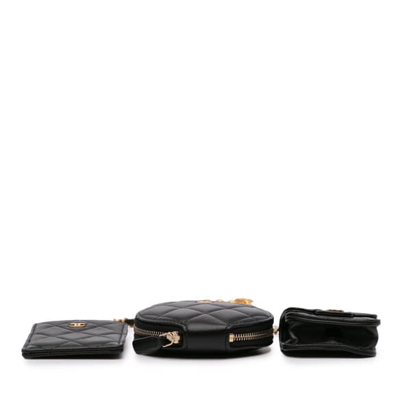 Pre-owned Chanel Lambskin Pearl Crown CC Wristlet Multi Pouches Black
