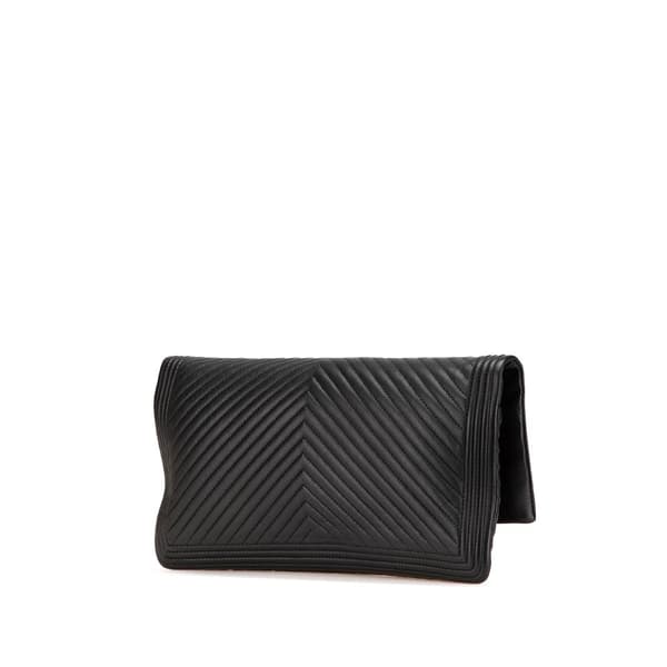 Pre-owned Chanel Chevron Calfskin Boy Fold Over Clutch Black