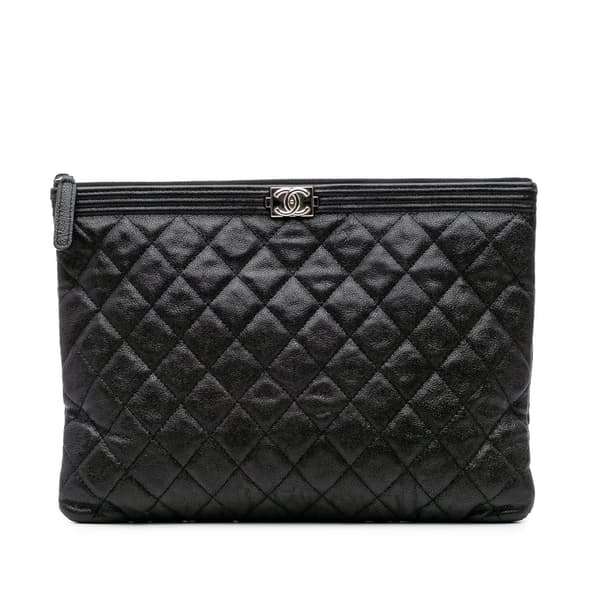Pre-owned Chanel Medium Quilted Caviar Boy O Case Clutch Black