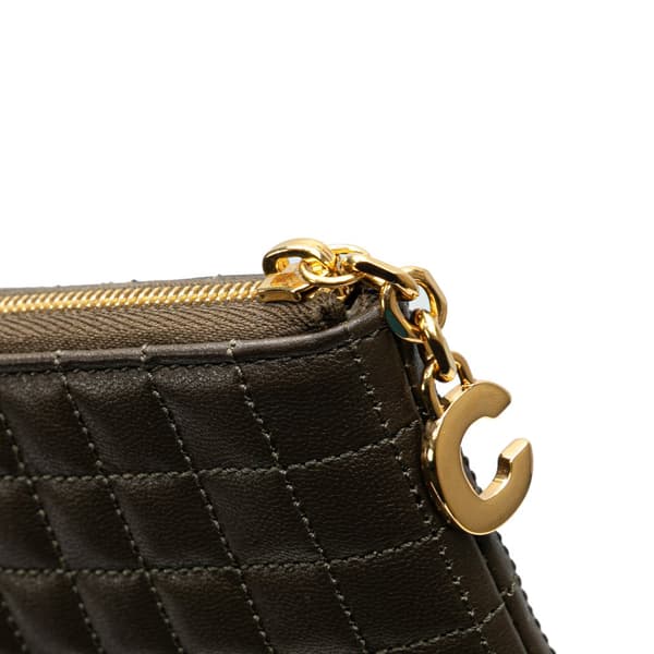 Pre-owned Celine Quilted Calfskin C Charm Clutch Brown