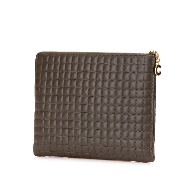 Pre-owned Celine Quilted Calfskin C Charm Clutch Brown