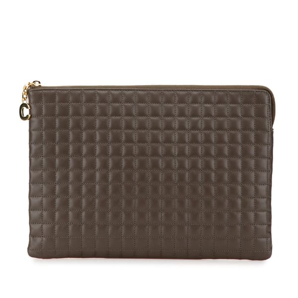 Pre-owned Celine Quilted Calfskin C Charm Clutch Brown