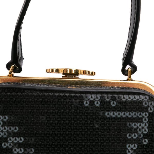 Pre-owned Celine Leather Sequin Triomphe Minaudiere Black