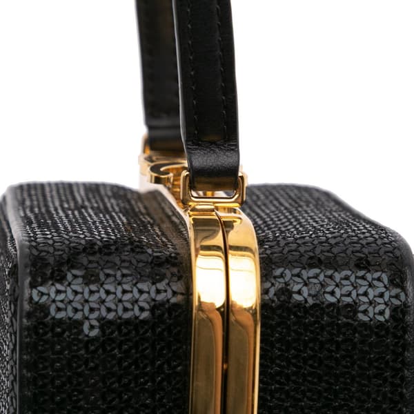 Pre-owned Celine Leather Sequin Triomphe Minaudiere Black