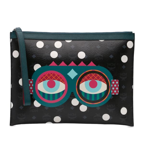 Pre-owned MCM Craig And Karl Visetos Coated Canvas Beyond Snowdome Clutch Black