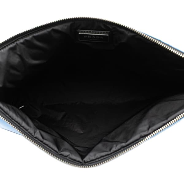 Pre-owned Prada Tessuto Padded Zip Clutch Blue