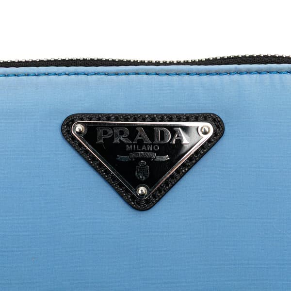 Pre-owned Prada Tessuto Padded Zip Clutch Blue