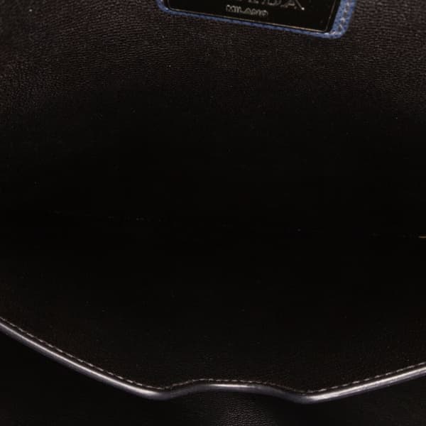Pre-owned Prada Saffiano Lux Zip Portfolio Blue