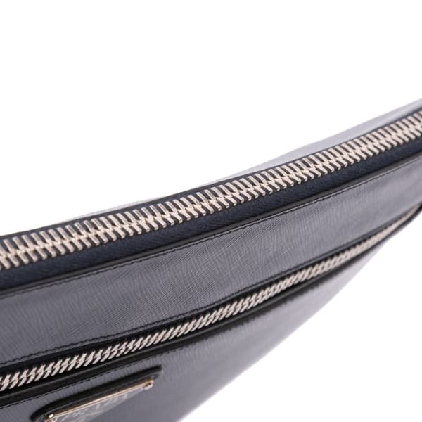 Pre-owned Prada Saffiano Lux Zip Portfolio Blue