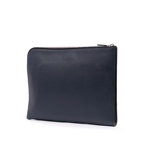 Pre-owned Prada Saffiano Lux Zip Portfolio Blue